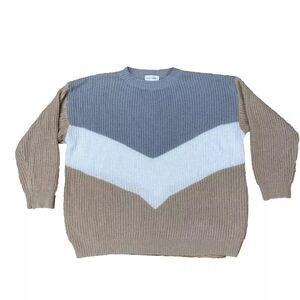 LUCA + GRAE Sweater Women S Tan Western Gray Beige ColorBlock Boho Oversize Knit